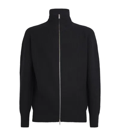 John Smedley Wool-cashmere Mallam Zip-up Cardigan In Black