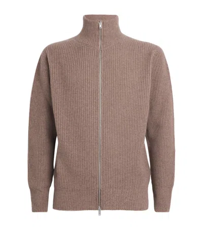 John Smedley Wool-cashmere Mallam Zip-up Cardigan In Brown