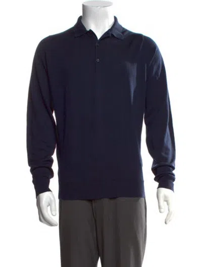 Pre-owned John Smedley Wool Collar Polo Sweater In Blue