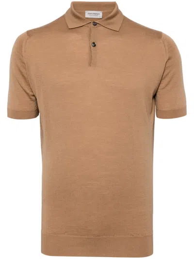John Smedley Wool Polo Shirt In Brown
