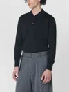 John Smedley Wool Polo Shirt Ribbed Cuffs Detail In Black