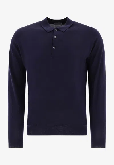 John Smedley Wool Polo Sweater In Blue