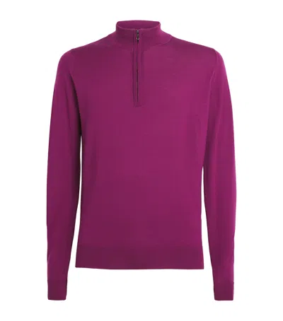 John Smedley Wool Tapton Quarter-zip Sweater In Purple