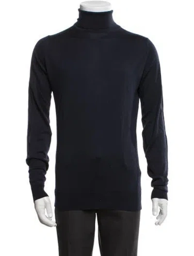 Pre-owned John Smedley Wool Turtleneck Pullover In Blue
