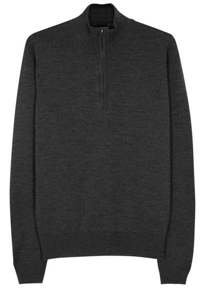 John Smedley Wyvern Navy Half-zip Merino Wool Jumper In Charcoal