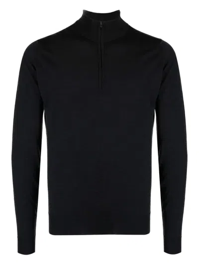 John Smedley Zip-neck Long-sleeve Sweater In Black