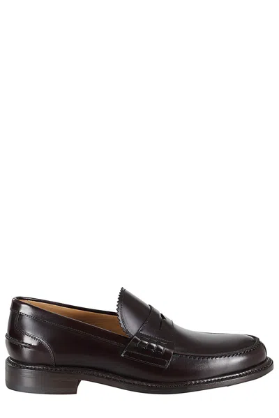 John Spencer Almond Toe Brown Leather Loafers In Rois Marron