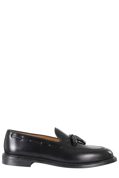 John Spencer Black Smooth Decorative Tassels Leather Loafers