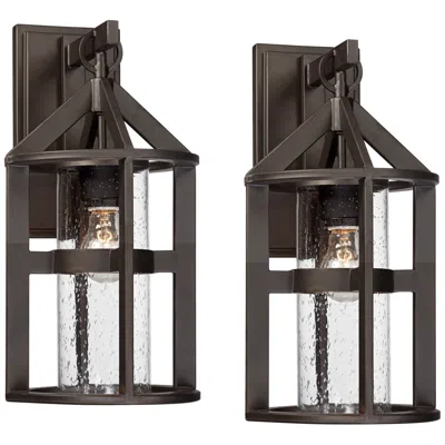 John Timberland Argentine 17" High Glass And Bronze Outdoor Wall Light Set Of 2