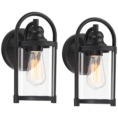 John Timberland Avani 10 1/4" High Black Finish Lantern Wall Sconces Set Of 2