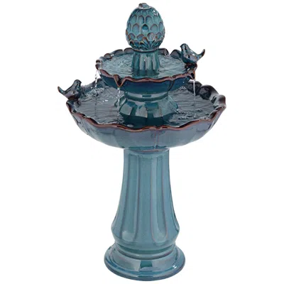 John Timberland Bathing Bird 28 1/4" High Turquoise Ceramic 2-tier Floor Fountain