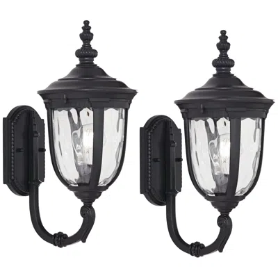 John Timberland Bellagio 16 1/2" High Black Upbridge Arm Outdoor Wall Light Set Of 2