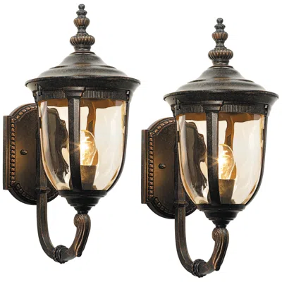 John Timberland Bellagio 16 1/2" High Bronze Upbridge Arm Outdoor Wall Light Set Of 2