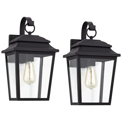 John Timberland Bellis Verde 15 1/4" High Textured Black Outdoor Wall Light Set Of 2