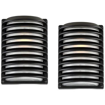John Timberland Black Grid 10" High Modern Outdoor Wall Light Set Of 2