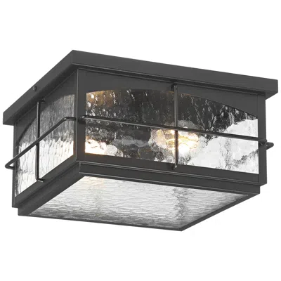 John Timberland Braylon 12" Wide Black And Hammered Glass Outdoor Ceiling Light