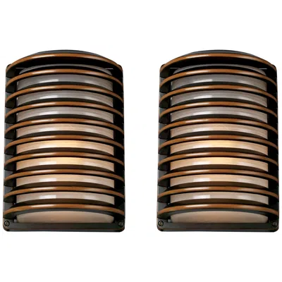 John Timberland Bronze Grid 10" High Modern Wall Sconces Set Of 2