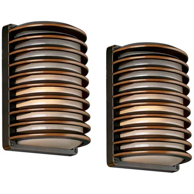 John Timberland Bronze Grid 10" High Outdoor Wall Lights Set Of 2