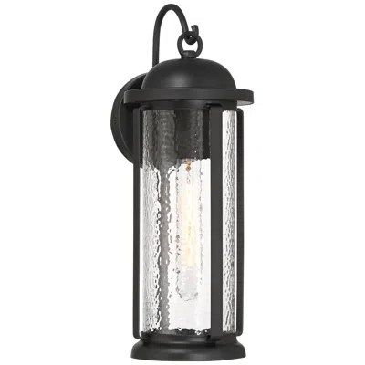 John Timberland Bruton 17" High Matte Black And Water Glass Outdoor Wall Light