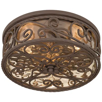 John Timberland Casa Seville 15" Walnut Scroll Ceiling Light