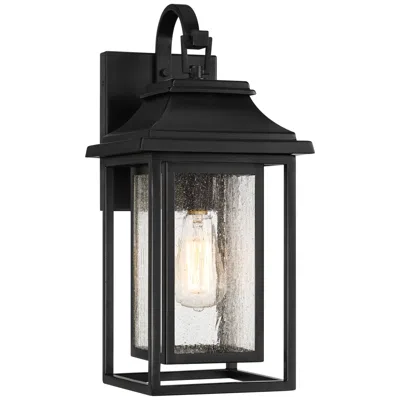John Timberland Cecile 18 1/4" Black And Seeded Glass Outdoor Lantern