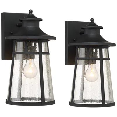 John Timberland Clement 15" Black Outdoor Wall Lantern Lights Set Of 2