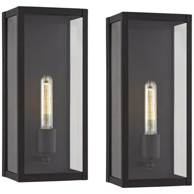 John Timberland Cornell 14 1/4" High Sand Black Box Outdoor Wall Light Set Of 2
