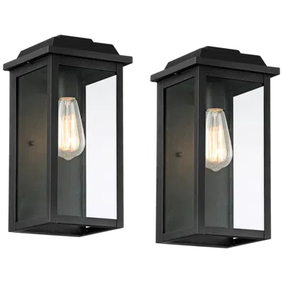 John Timberland Eastcrest 14"h Textured Black Finish Steel Outdoor Wall Light Set Of 2