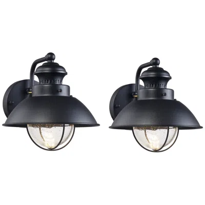 John Timberland Fordham 8" High Black Led Outdoor Wall Light Set Of 2