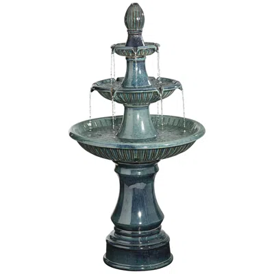 John Timberland Formentera Three Tier 46" High Teal Blue Ceramic Led Fountain