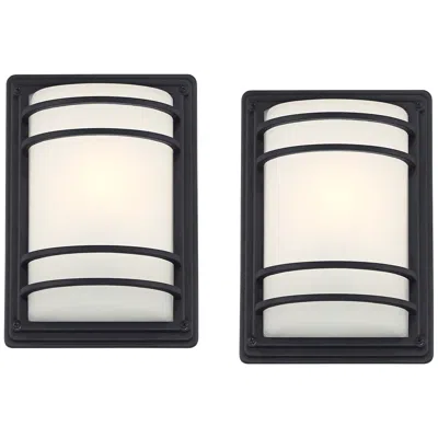 John Timberland Habitat 11" Black And Frosted Glass Outdoor Wall Lights Set Of 2