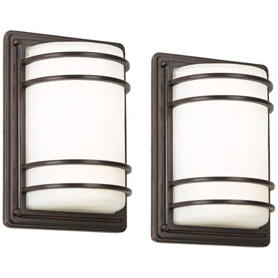 John Timberland Habitat 11" High Bronze And Opal Glass Wall Sconce Set Of 2