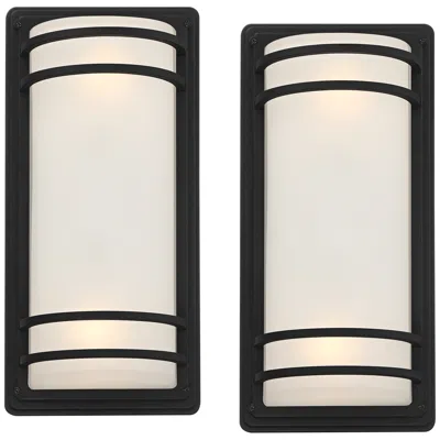 John Timberland Habitat 16" High Black And Frosted Glass Outdoor Wall Light Set Of 2