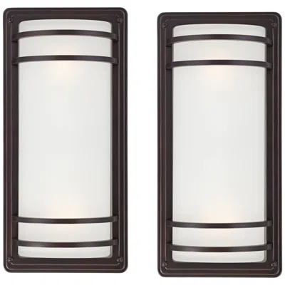 John Timberland Habitat 16" High Bronze And Opal Glass Outdoor Wall Light Set Of 2