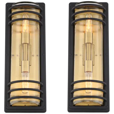 John Timberland Habitat 21" Black And Brass 2-light Outdoor Wall Light Set Of 2