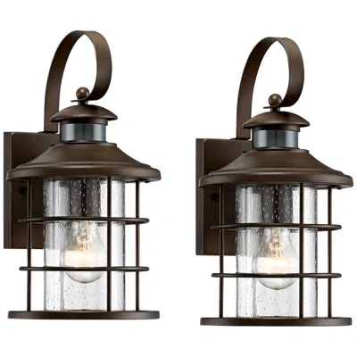 John Timberland Hogan 14" High Bronze Motion Sensor Outdoor Wall Light Set Of 2