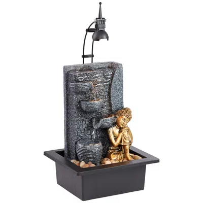 John Timberland Kneeling Gold Buddha 17" High Indoor-outdoor Led Table Fountain