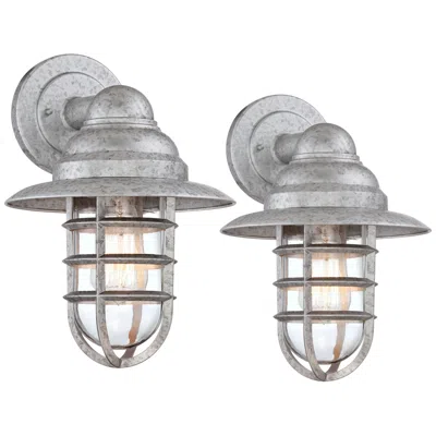 John Timberland Marlowe 13 1/4" Galvanized Cage Wall Lights Set Of 2