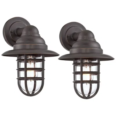John Timberland Marlowe 13 1/4" High Bronze Cage Wall Sconces Set Of 2