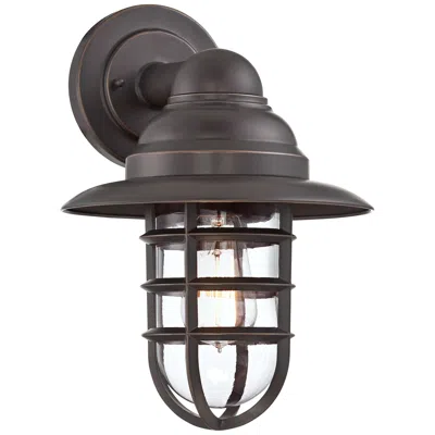 John Timberland Marlowe 13 1/4" High Bronze Hooded Cage Wall Sconce