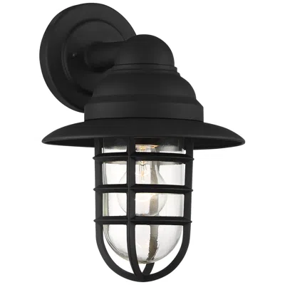 John Timberland Marlowe 13" High Black Hooded Cage Outdoor Wall Light