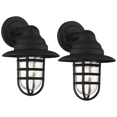 John Timberland Marlowe 13" High Black Hooded Cage Outdoor Wall Light Set Of 2