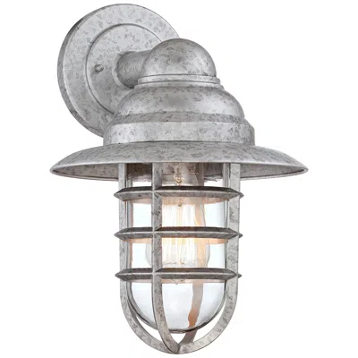 John Timberland Marlowe 13" High Galvanized Hooded Cage Outdoor Wall Light