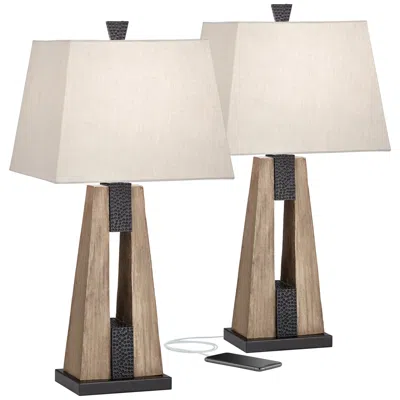 John Timberland Mitchell 27" Rustic Column Usb Table Lamps Set Of 2