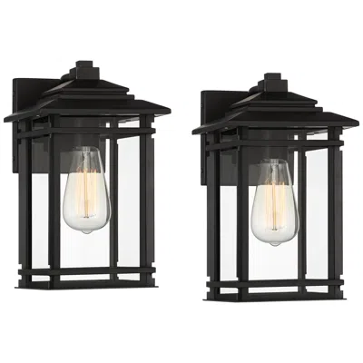 John Timberland North House 12" High Matte Black And Glass Outdoor Wall Light Set Of 2