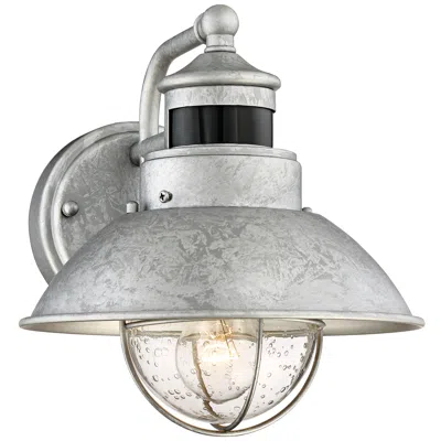 John Timberland Oberlin 9" Galvanized Steel Motion Sensor Outdoor Wall Light