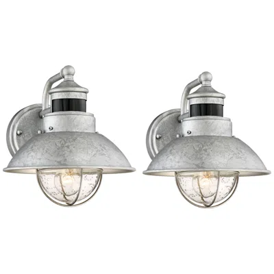 John Timberland Oberlin 9" High Galvanized Steel Motion Sensor Wall Light Set Of 2
