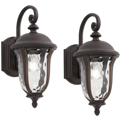John Timberland Park Sienna 16 3/4" High Bronze And Glass Outdoor Wall Light Set Of 2