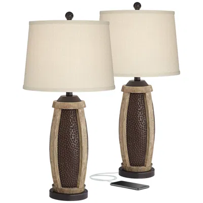 John Timberland Parker 28 1/2" Hammered Bronze Usb Lamps Set Of 2