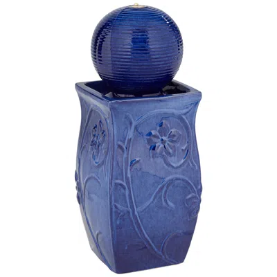 John Timberland Periwinkle 29 1/4" High Blue Ceramic Led Outdoor Floor Fountain
